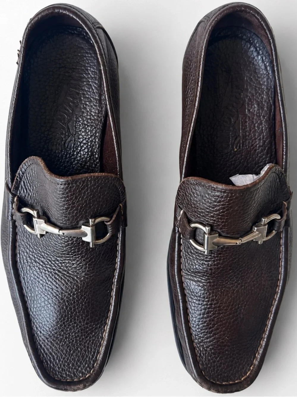 Salvatore Ferragamo Dark Brown Pebbled Leather Bit Loafers
